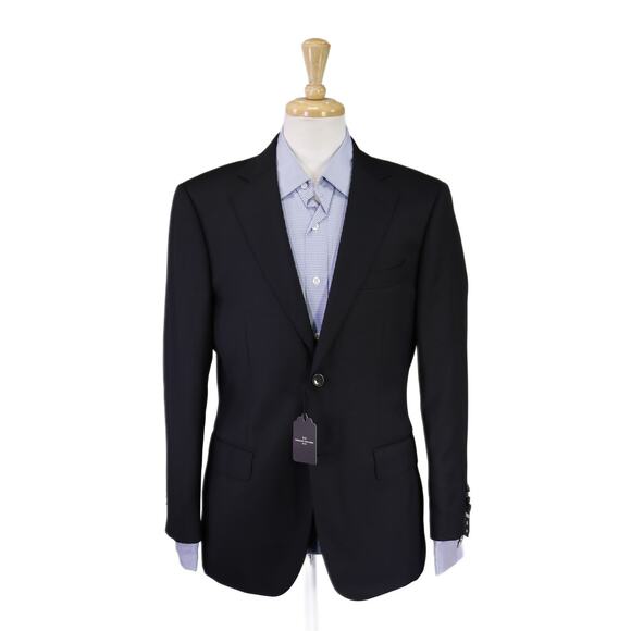Combatant Gentlemen Solid Black 2-Btn Wool Blazer Jacket Tailored Fit 38S New - Picture 1 of 10